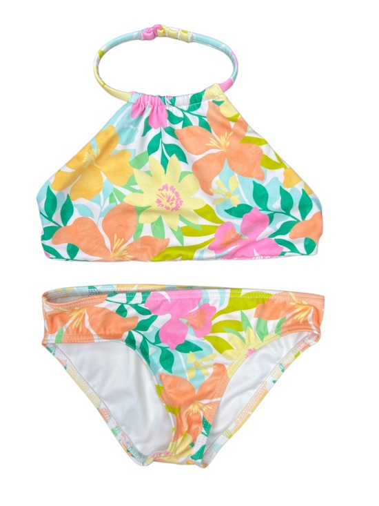 Billabong Other - Billabong Girls Floral Bikini Set Size 7 Tropical Halter Swimsuit Pink Orange